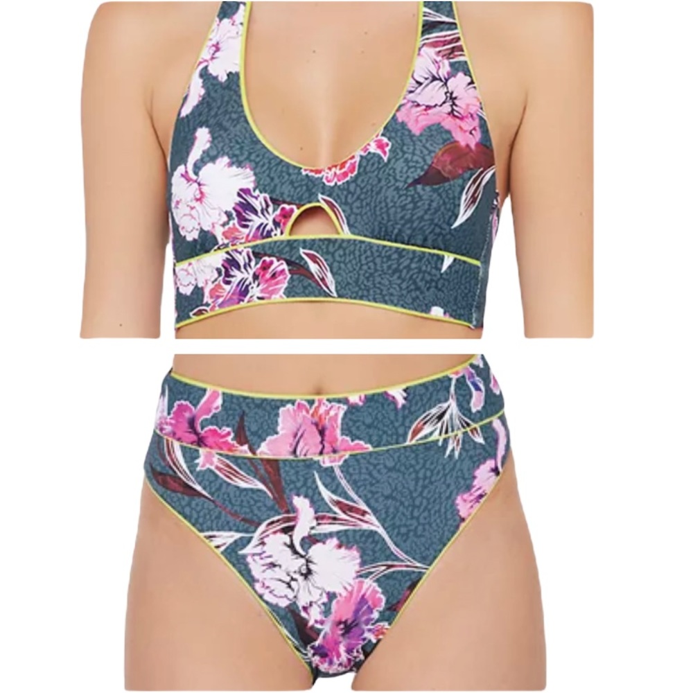 BCBGeneration Into The Wild Sporty Reversible Halter High Cut Two Piece Bikini